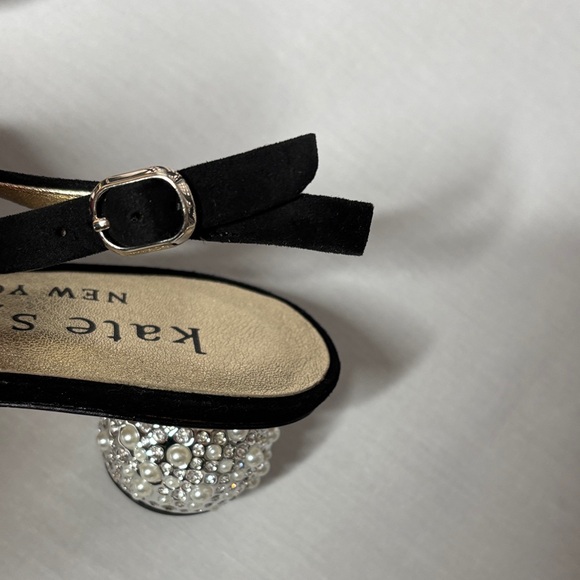 🖤NWOT! Kate Spade Black Size 7.5 Ruby Sling Shoes Bedazzled 1" Round Heel!🖤 - Picture 7 of 14